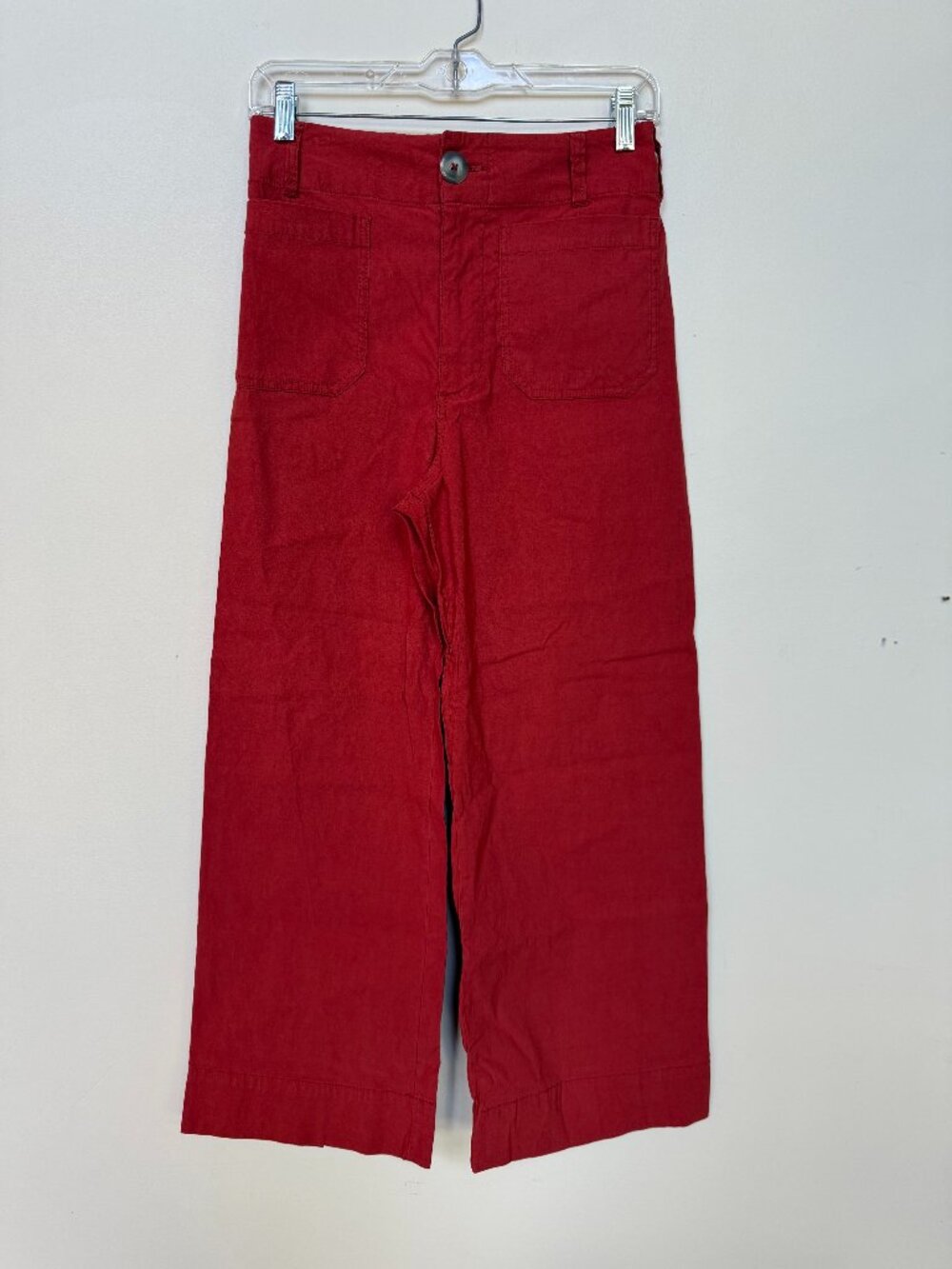 Anthropologie Red Linen Blend Cropped Wide Leg Pants Size 27